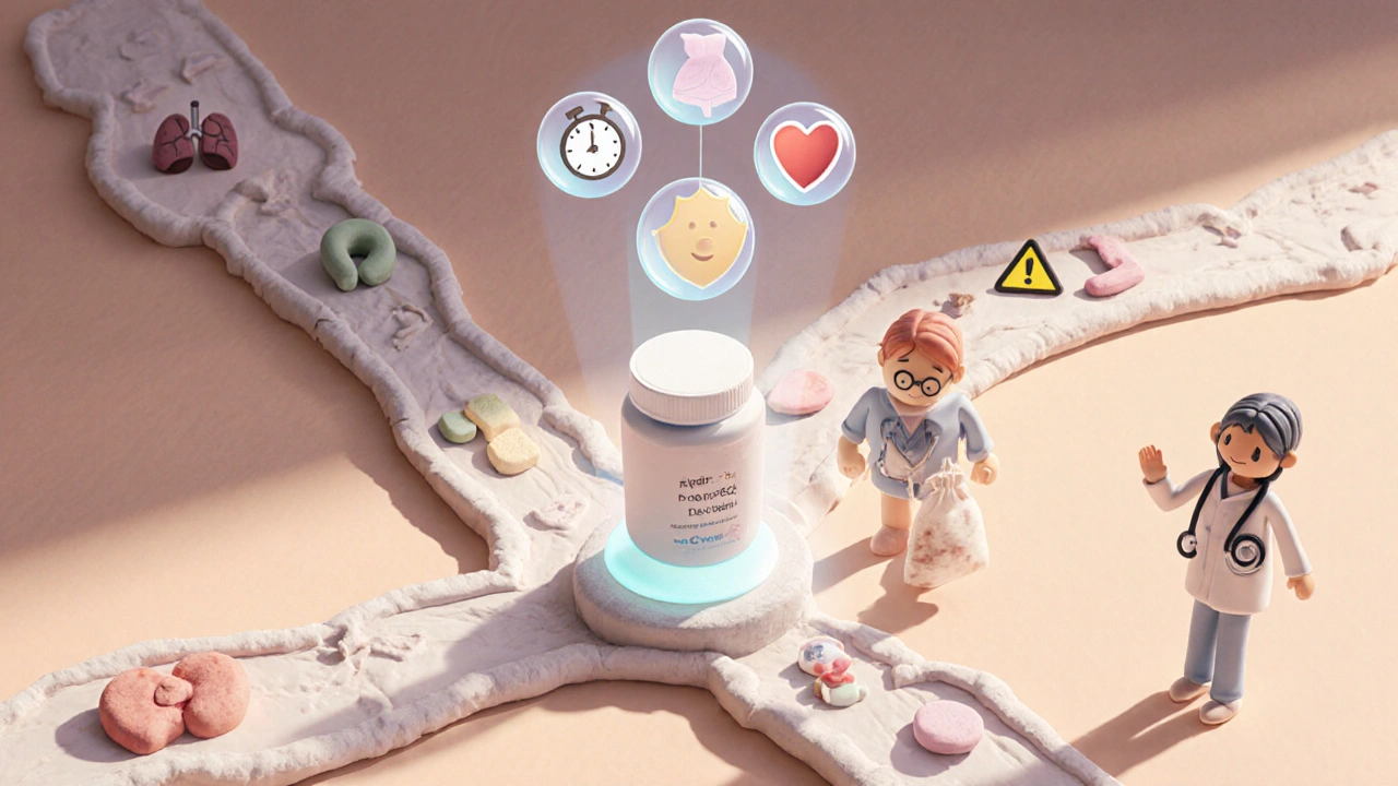 Clay patient at crossroads of infection icons choosing Doxt‑SL.