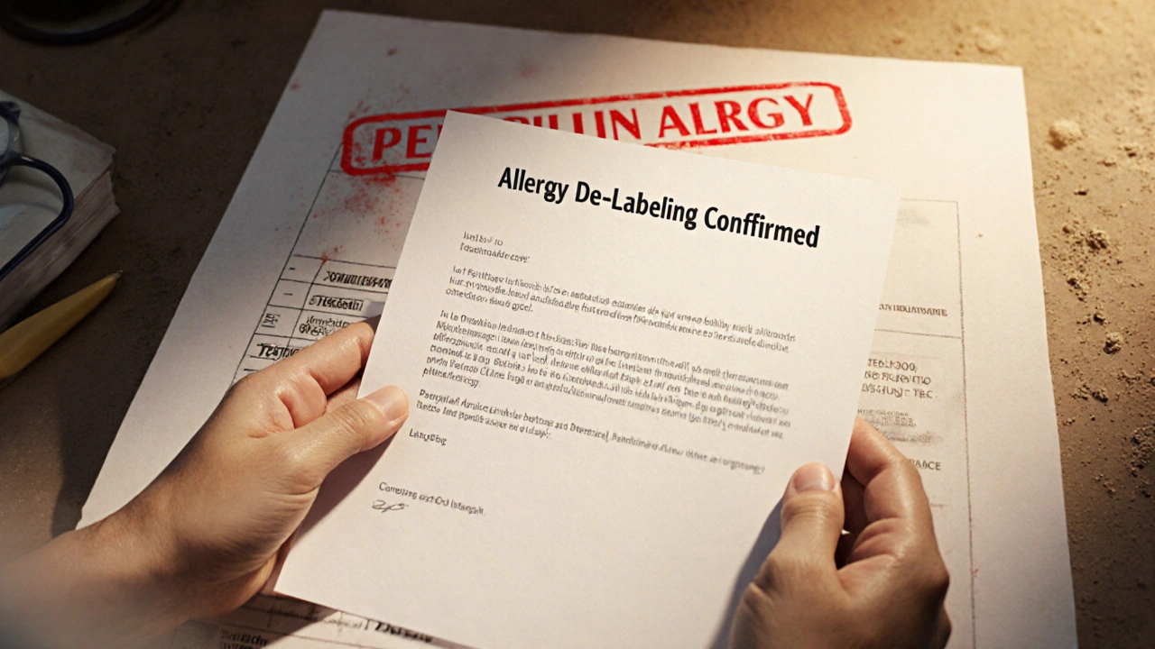 Patient receiving confirmation letter as old allergy label disappears from medical chart.