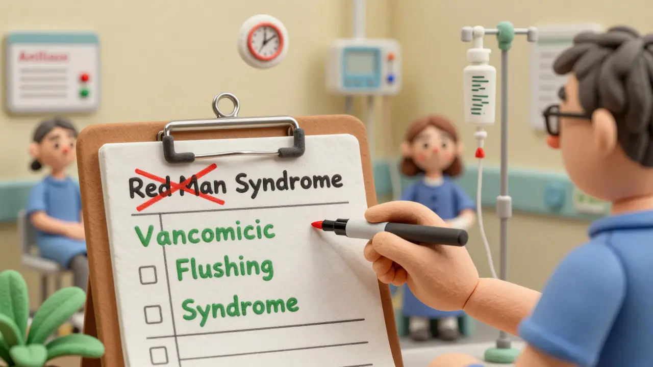 Medical chart updating from 'Red Man Syndrome' to 'Vancomycin Flushing Syndrome'