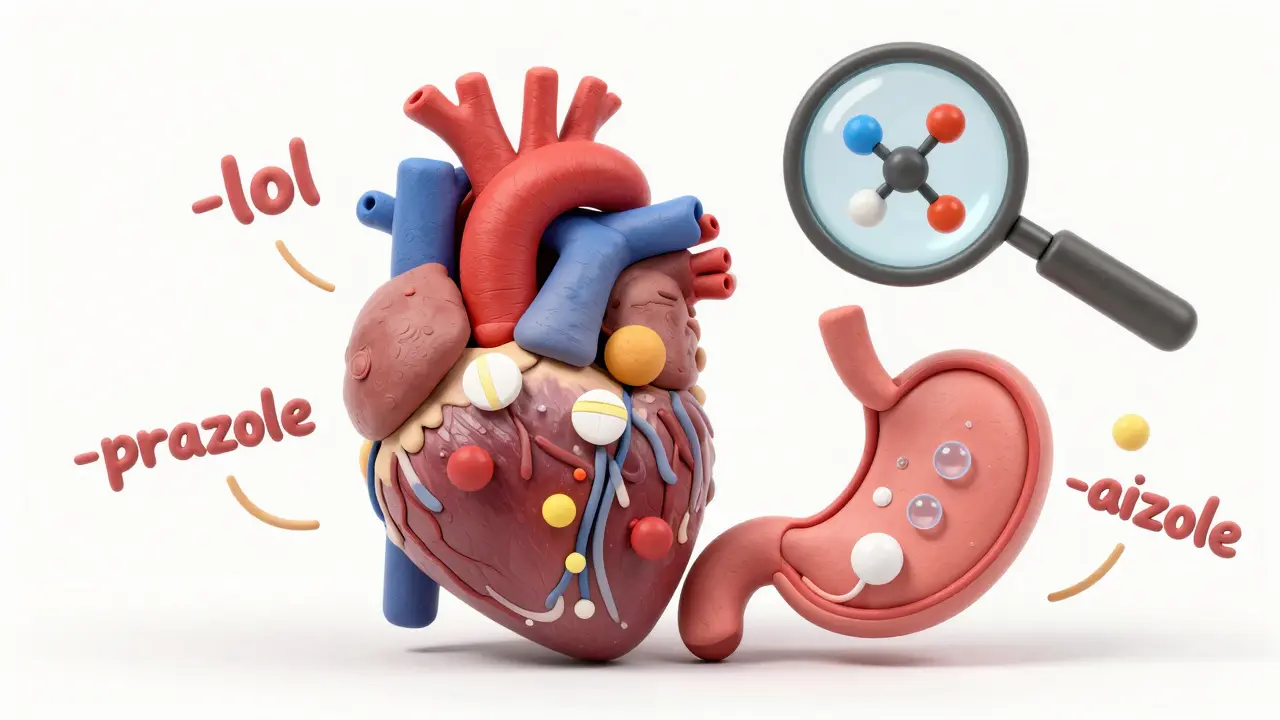 Clay heart and stomach with molecular figures showing how beta-blockers and proton pump inhibitors work.