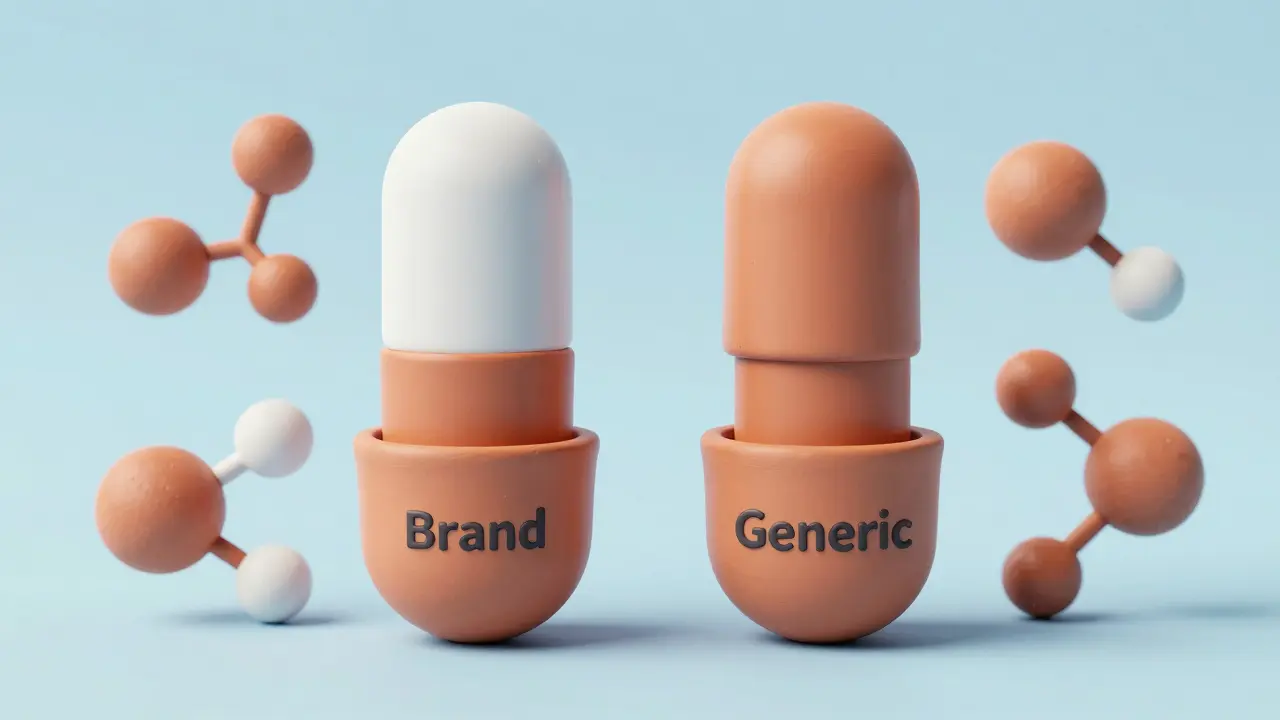 Clay rendering showing two identical medication capsules to represent bioequivalence and shared ingredients.
