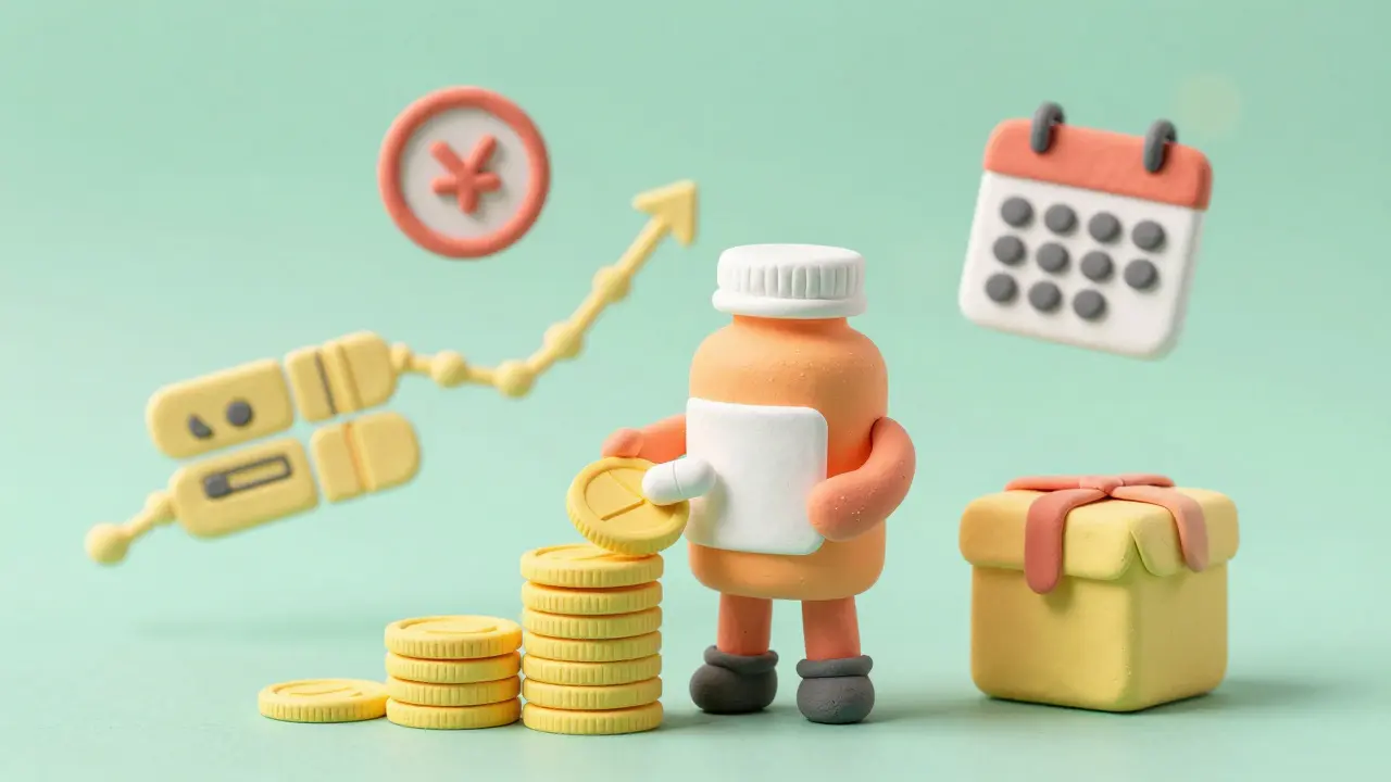 Clay art showing money saving icons and affordable medication costs