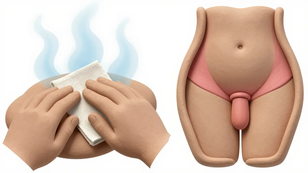 Clay render showing external wipe application and internal suppository insertion methods