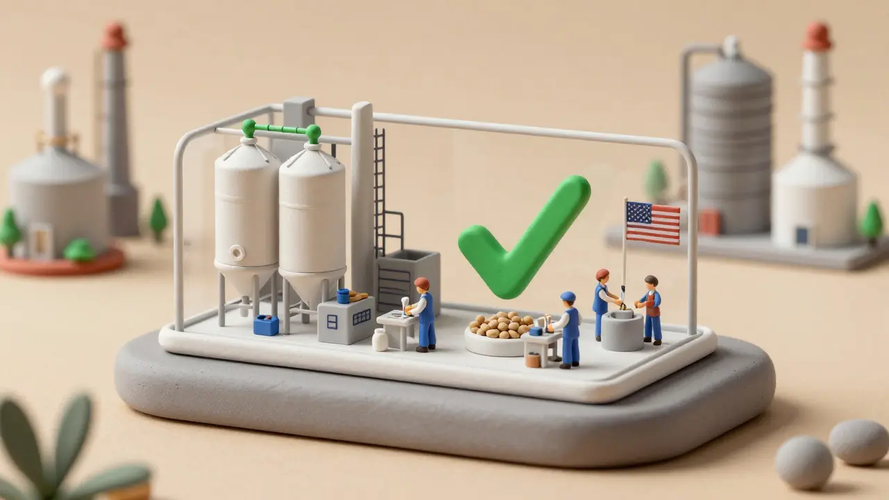 Clay render of a US-based pharmaceutical factory highlighting domestic manufacturing priority.