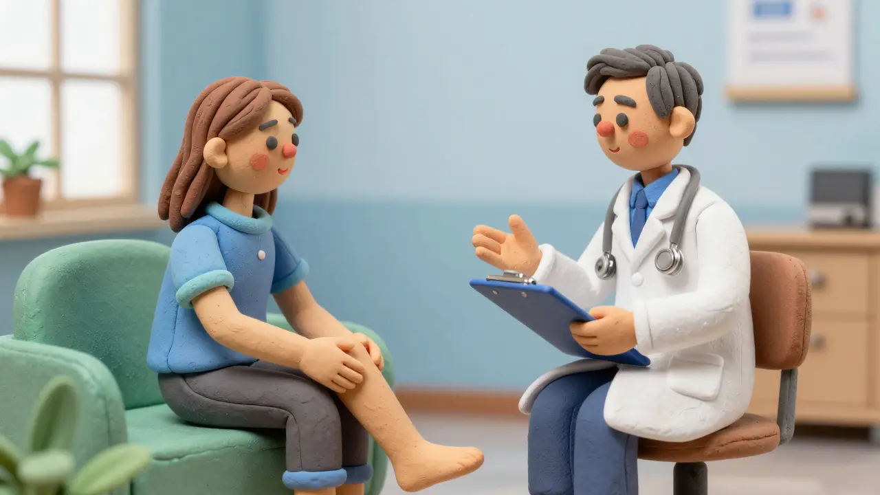 Patient discussing swelling symptoms with a doctor
