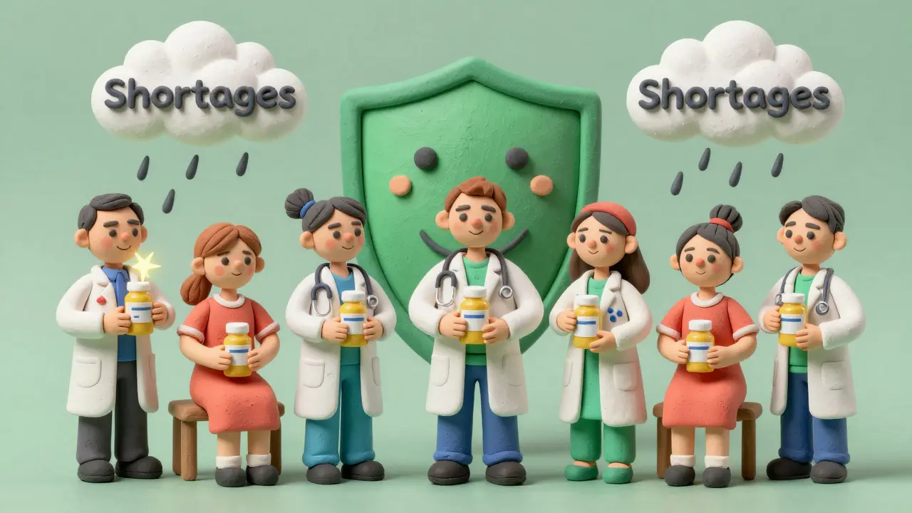 Clay figures celebrating end of drug shortages