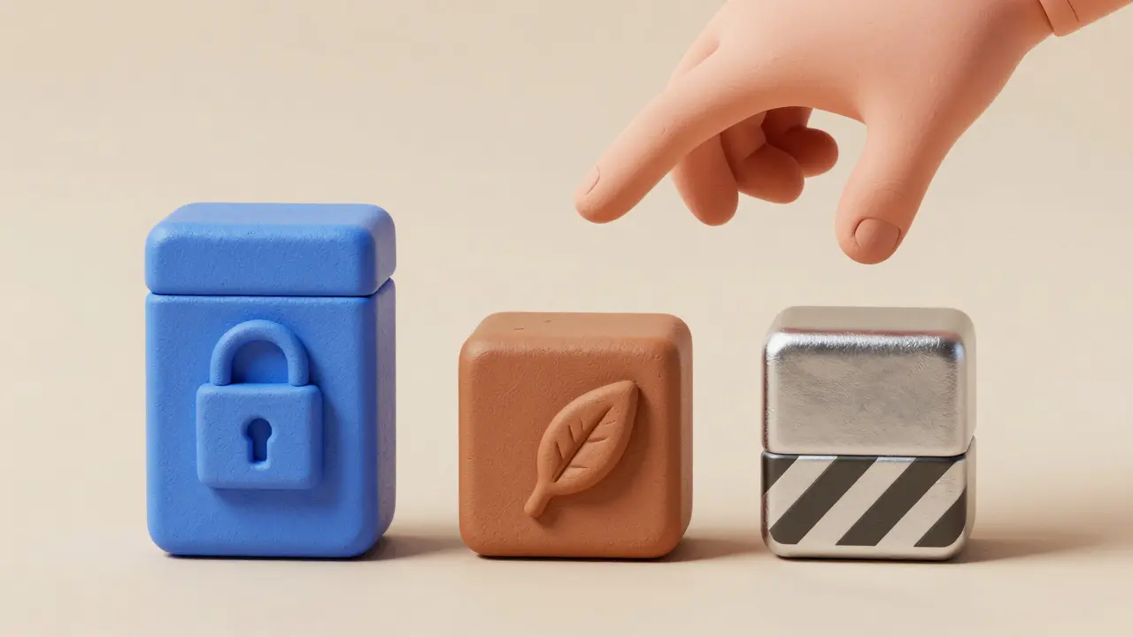 Clay illustration comparing prescription, supplement, and metal
