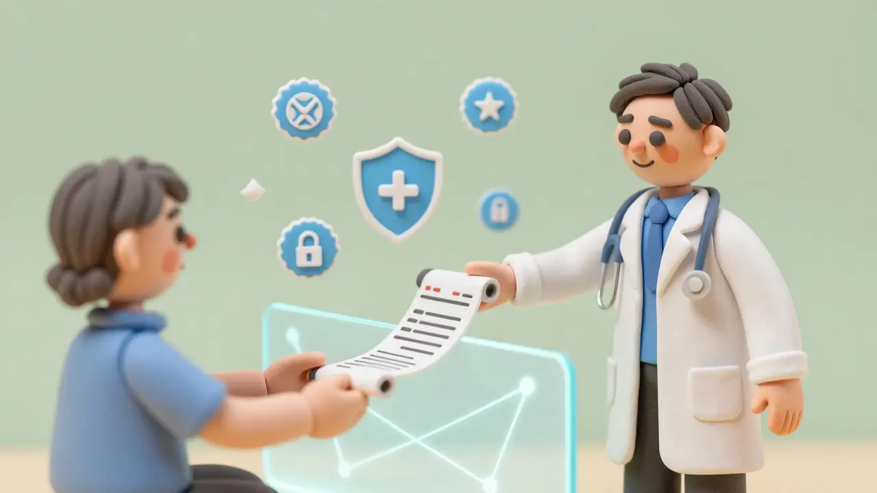 Doctor handing digital prescription securely to patient