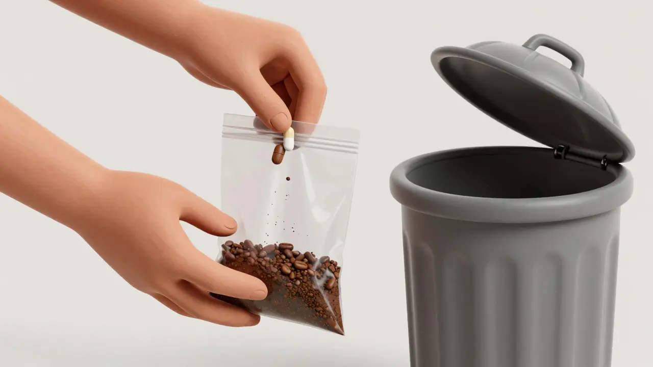 Mixing expired pills with coffee grounds for safe disposal