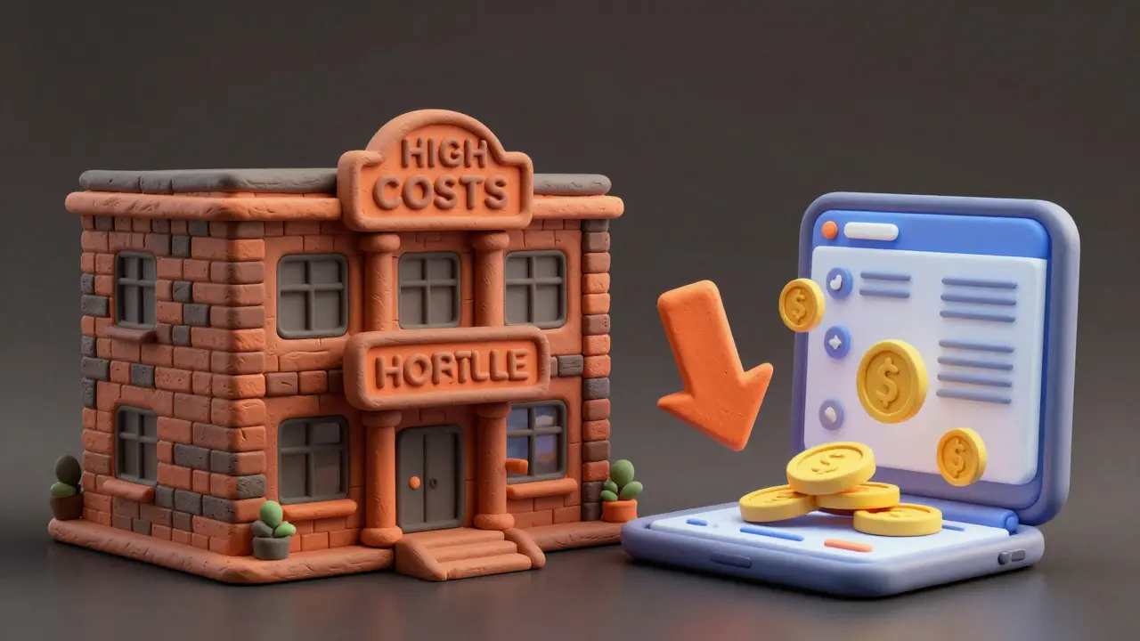 Clay art comparing expensive physical pharmacies with cheaper online options
