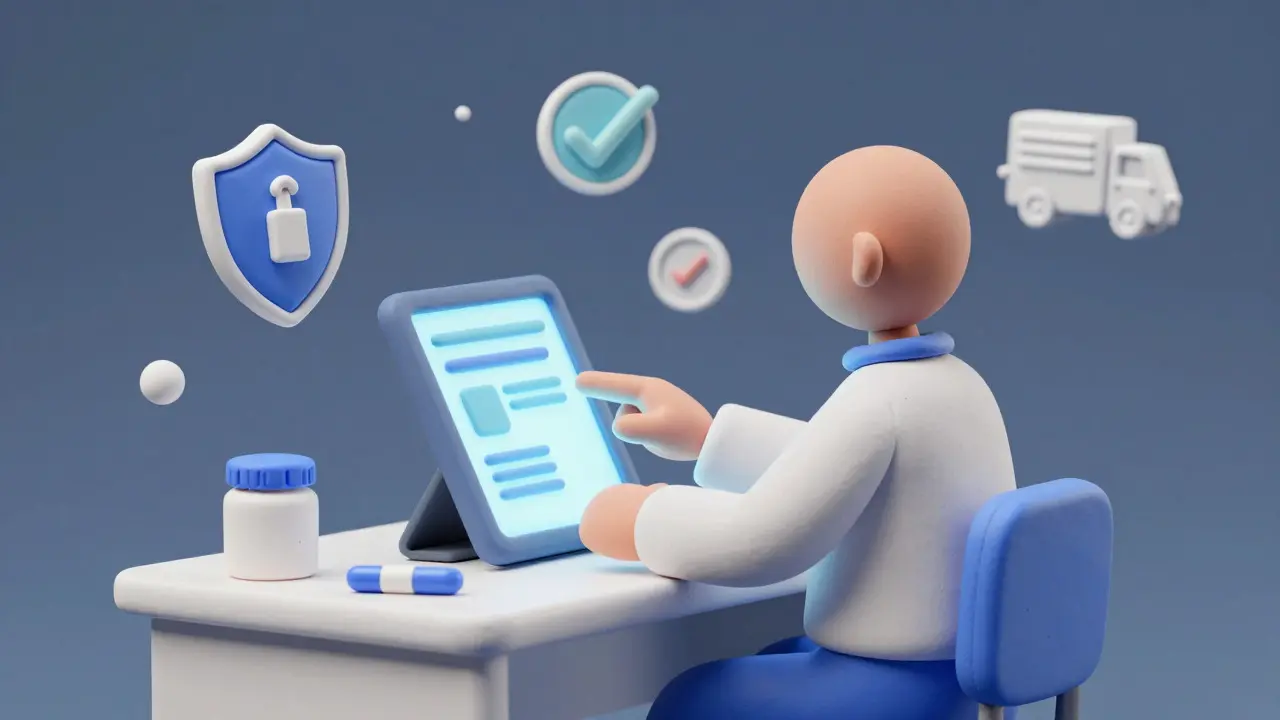 Clay illustration of secure online medicine ordering process