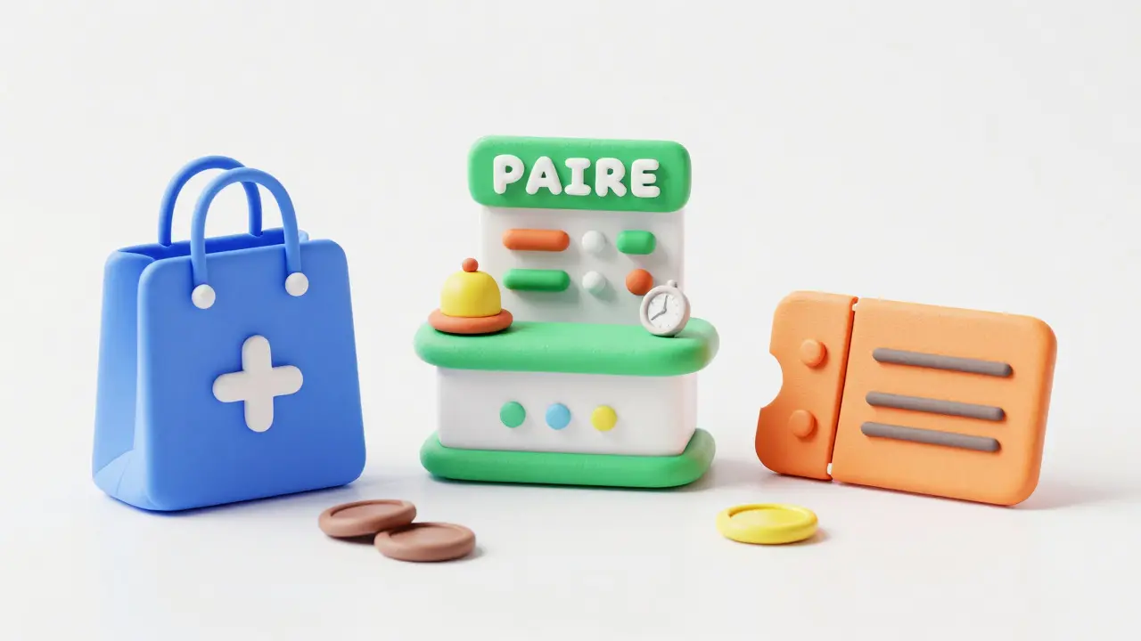 Clay models representing different online pharmacy buying options